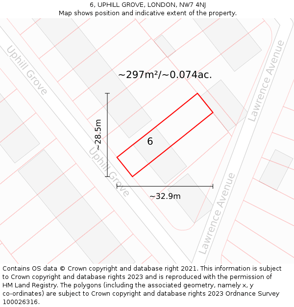 6, UPHILL GROVE, LONDON, NW7 4NJ: Plot and title map