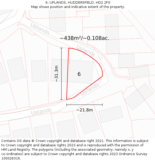 6, UPLANDS, HUDDERSFIELD, HD2 2FS: Plot and title map