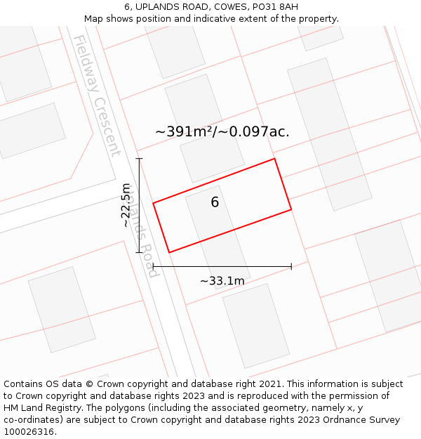 6, UPLANDS ROAD, COWES, PO31 8AH: Plot and title map