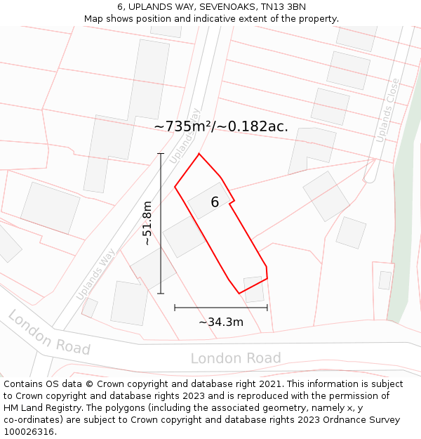 6, UPLANDS WAY, SEVENOAKS, TN13 3BN: Plot and title map