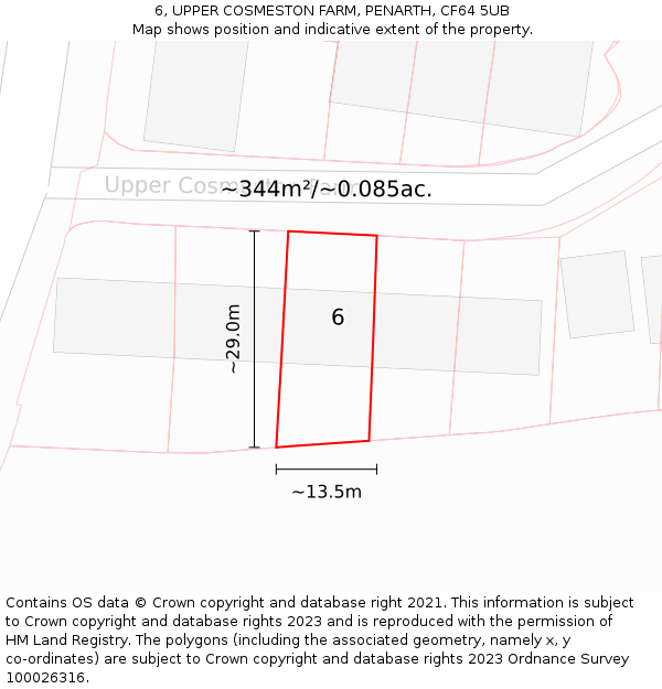 6, UPPER COSMESTON FARM, PENARTH, CF64 5UB: Plot and title map