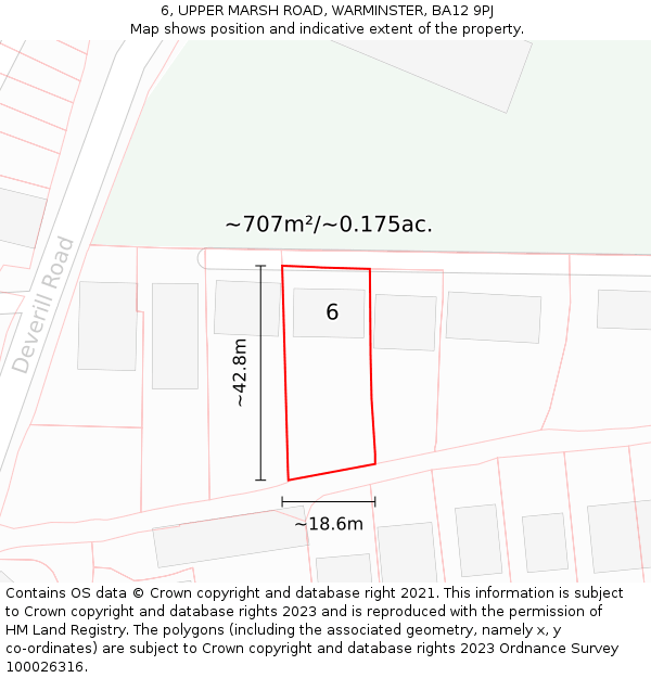 6, UPPER MARSH ROAD, WARMINSTER, BA12 9PJ: Plot and title map