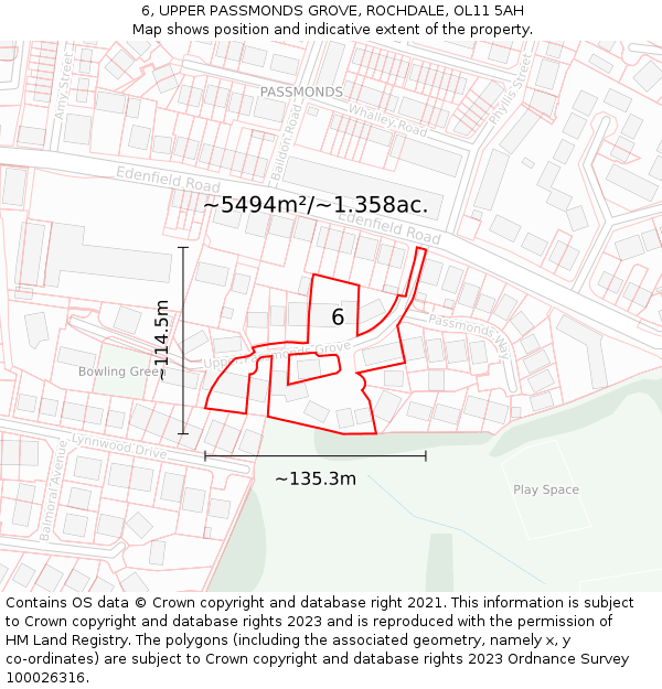 6, UPPER PASSMONDS GROVE, ROCHDALE, OL11 5AH: Plot and title map