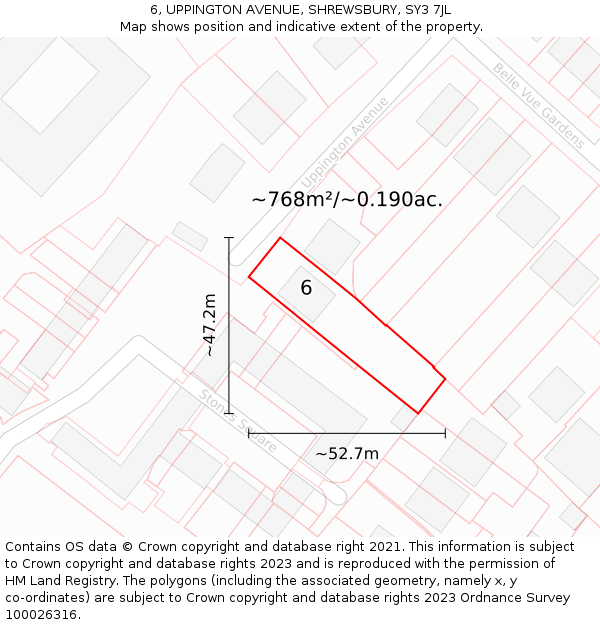 6, UPPINGTON AVENUE, SHREWSBURY, SY3 7JL: Plot and title map