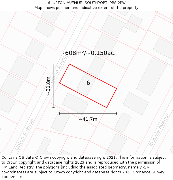 6, UPTON AVENUE, SOUTHPORT, PR8 2PW: Plot and title map