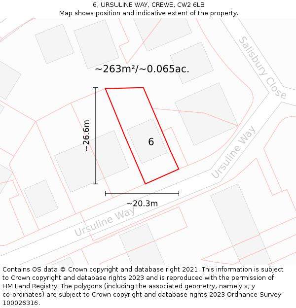 6, URSULINE WAY, CREWE, CW2 6LB: Plot and title map