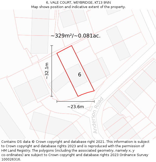 6, VALE COURT, WEYBRIDGE, KT13 9NN: Plot and title map