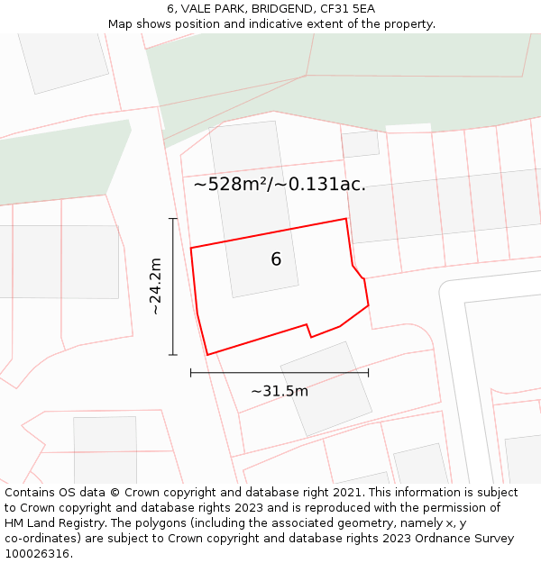 6, VALE PARK, BRIDGEND, CF31 5EA: Plot and title map