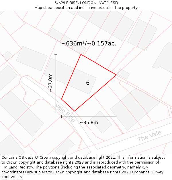 6, VALE RISE, LONDON, NW11 8SD: Plot and title map