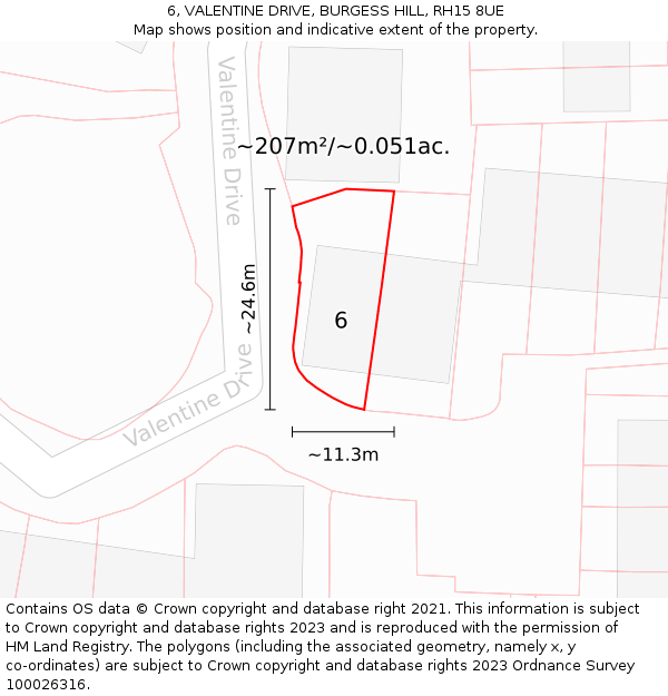 6, VALENTINE DRIVE, BURGESS HILL, RH15 8UE: Plot and title map