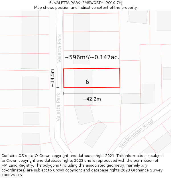 6, VALETTA PARK, EMSWORTH, PO10 7HJ: Plot and title map