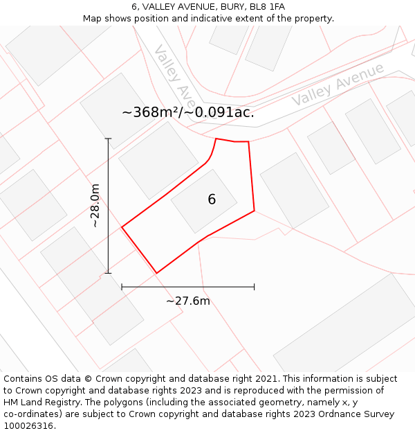 6, VALLEY AVENUE, BURY, BL8 1FA: Plot and title map
