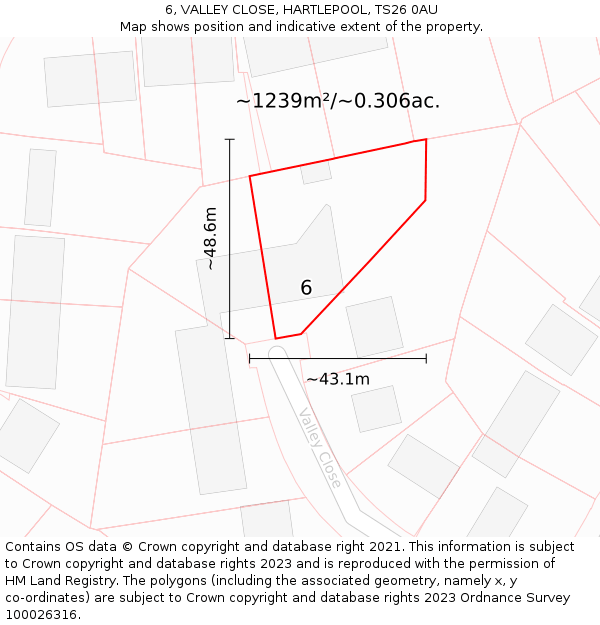 6, VALLEY CLOSE, HARTLEPOOL, TS26 0AU: Plot and title map