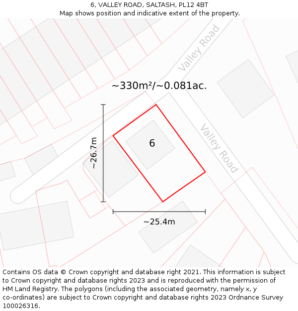 6, VALLEY ROAD, SALTASH, PL12 4BT: Plot and title map