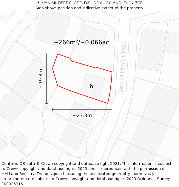 6, VAN MILDERT CLOSE, BISHOP AUCKLAND, DL14 7GF: Plot and title map