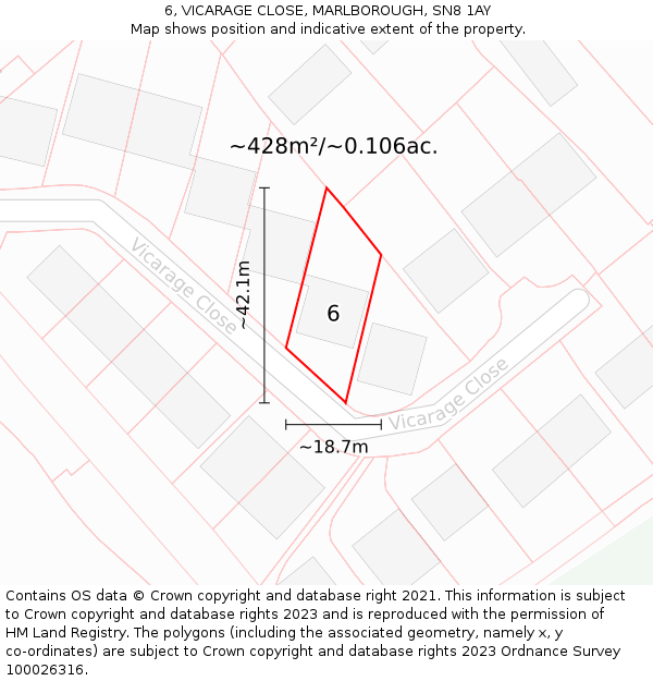 6, VICARAGE CLOSE, MARLBOROUGH, SN8 1AY: Plot and title map