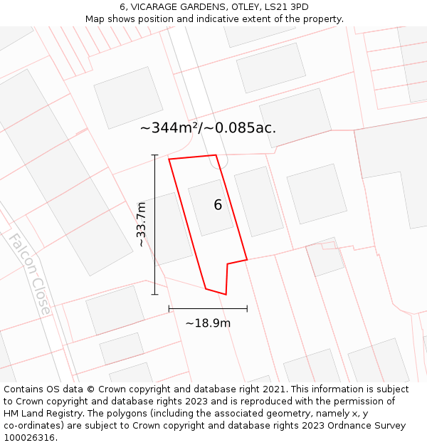 6, VICARAGE GARDENS, OTLEY, LS21 3PD: Plot and title map