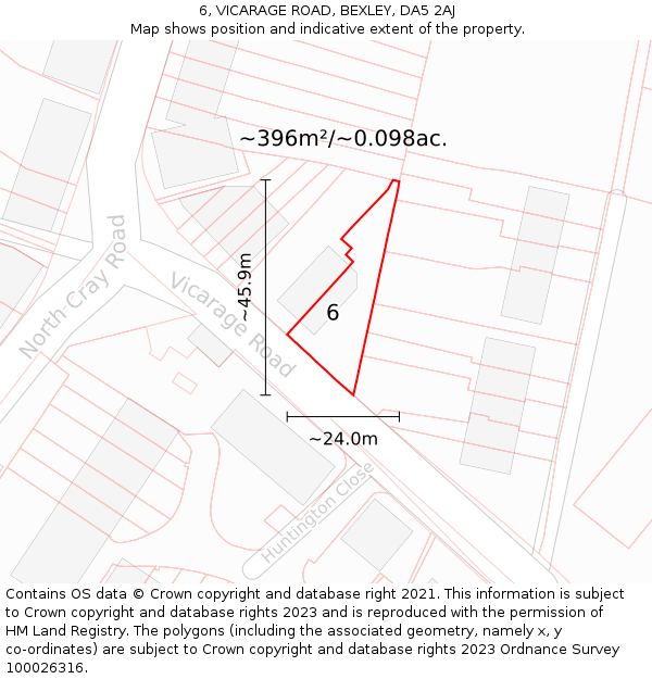 6, VICARAGE ROAD, BEXLEY, DA5 2AJ: Plot and title map