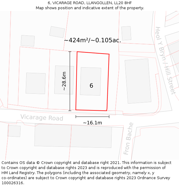 6, VICARAGE ROAD, LLANGOLLEN, LL20 8HF: Plot and title map