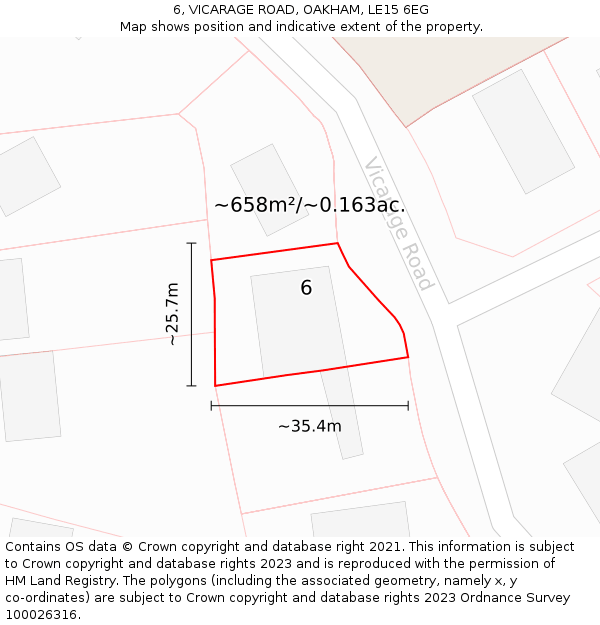 6, VICARAGE ROAD, OAKHAM, LE15 6EG: Plot and title map