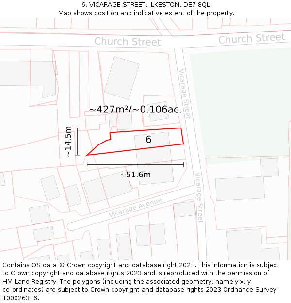 6, VICARAGE STREET, ILKESTON, DE7 8QL: Plot and title map