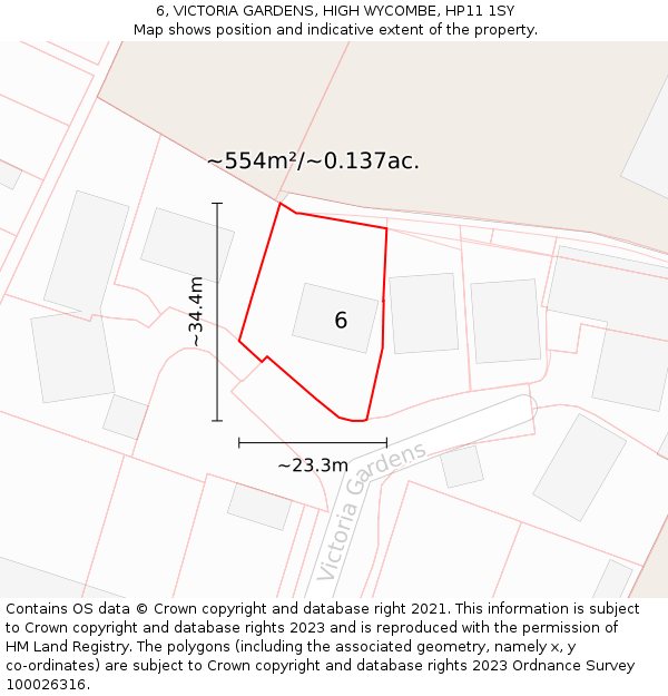 6, VICTORIA GARDENS, HIGH WYCOMBE, HP11 1SY: Plot and title map