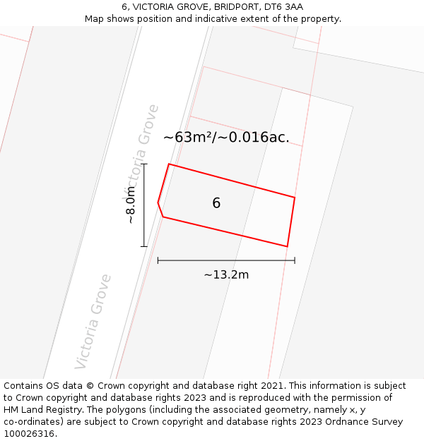 6, VICTORIA GROVE, BRIDPORT, DT6 3AA: Plot and title map