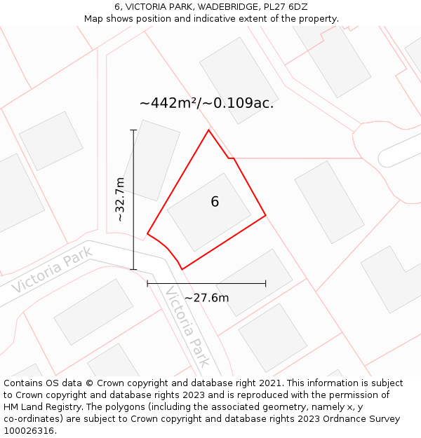 6, VICTORIA PARK, WADEBRIDGE, PL27 6DZ: Plot and title map