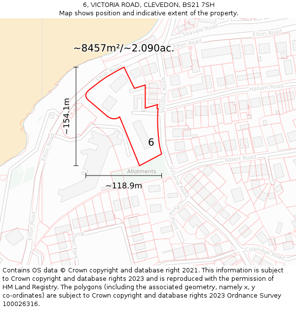 6, VICTORIA ROAD, CLEVEDON, BS21 7SH: Plot and title map