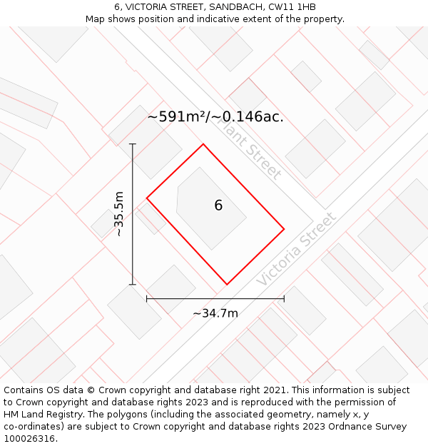 6, VICTORIA STREET, SANDBACH, CW11 1HB: Plot and title map