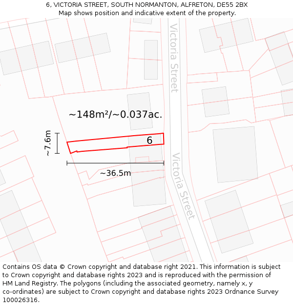 6, VICTORIA STREET, SOUTH NORMANTON, ALFRETON, DE55 2BX: Plot and title map