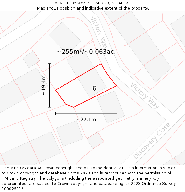 6, VICTORY WAY, SLEAFORD, NG34 7XL: Plot and title map