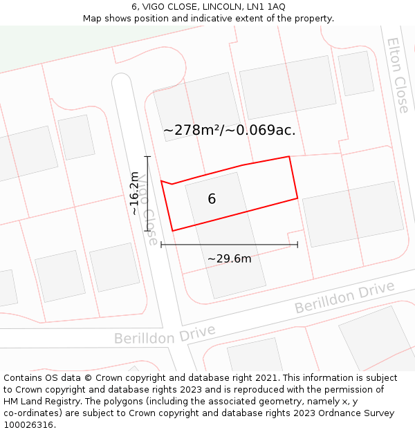 6, VIGO CLOSE, LINCOLN, LN1 1AQ: Plot and title map