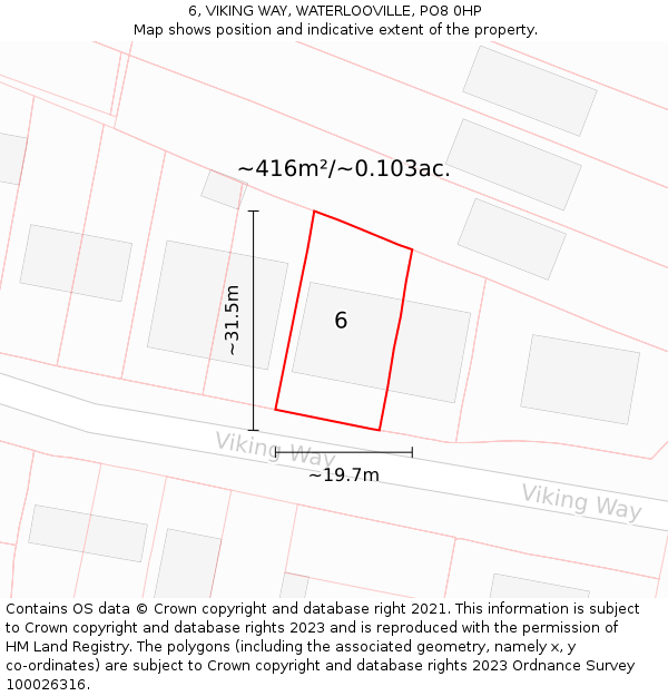 6, VIKING WAY, WATERLOOVILLE, PO8 0HP: Plot and title map