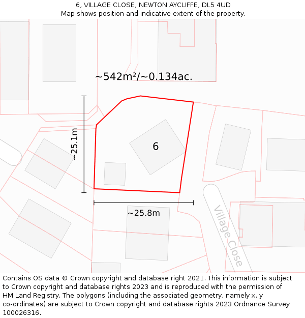 6, VILLAGE CLOSE, NEWTON AYCLIFFE, DL5 4UD: Plot and title map