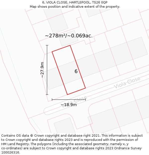 6, VIOLA CLOSE, HARTLEPOOL, TS26 0QP: Plot and title map