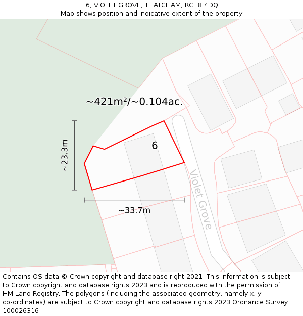 6, VIOLET GROVE, THATCHAM, RG18 4DQ: Plot and title map