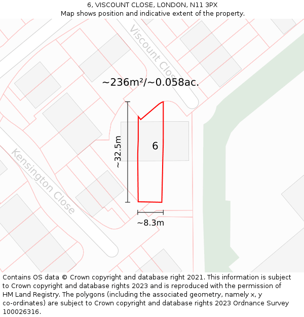 6, VISCOUNT CLOSE, LONDON, N11 3PX: Plot and title map