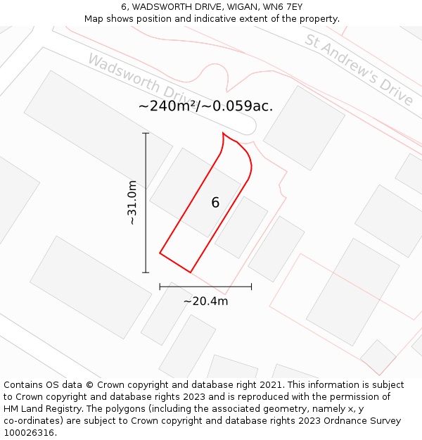 6, WADSWORTH DRIVE, WIGAN, WN6 7EY: Plot and title map