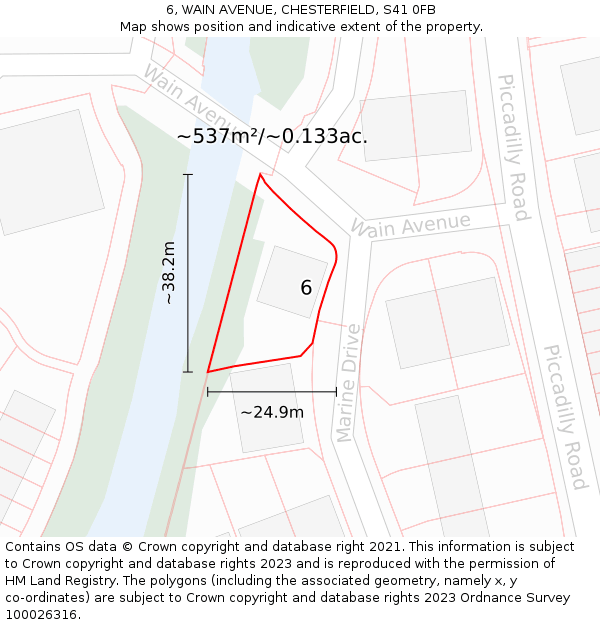 6, WAIN AVENUE, CHESTERFIELD, S41 0FB: Plot and title map