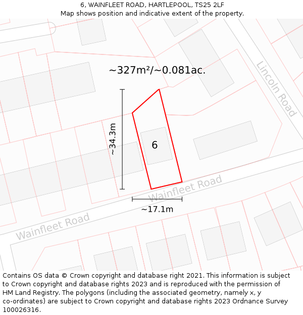 6, WAINFLEET ROAD, HARTLEPOOL, TS25 2LF: Plot and title map