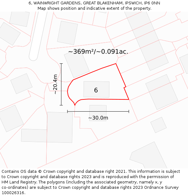 6, WAINWRIGHT GARDENS, GREAT BLAKENHAM, IPSWICH, IP6 0NN: Plot and title map