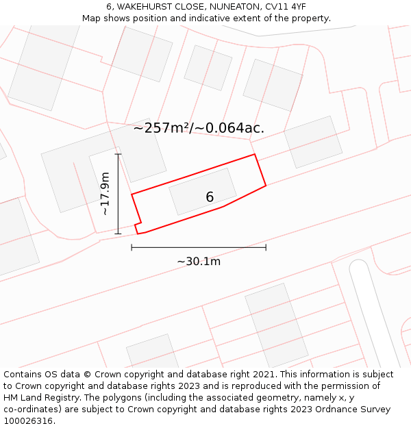 6, WAKEHURST CLOSE, NUNEATON, CV11 4YF: Plot and title map