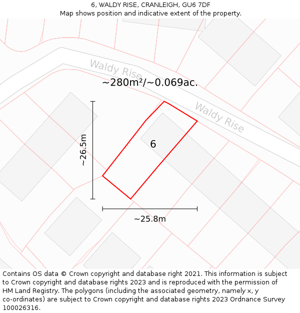 6, WALDY RISE, CRANLEIGH, GU6 7DF: Plot and title map