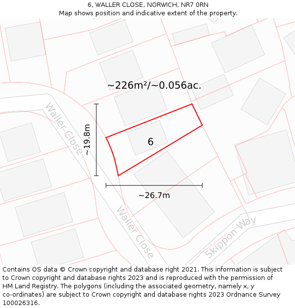 6, WALLER CLOSE, NORWICH, NR7 0RN: Plot and title map