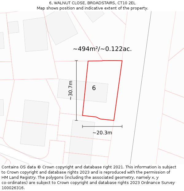 6, WALNUT CLOSE, BROADSTAIRS, CT10 2EL: Plot and title map