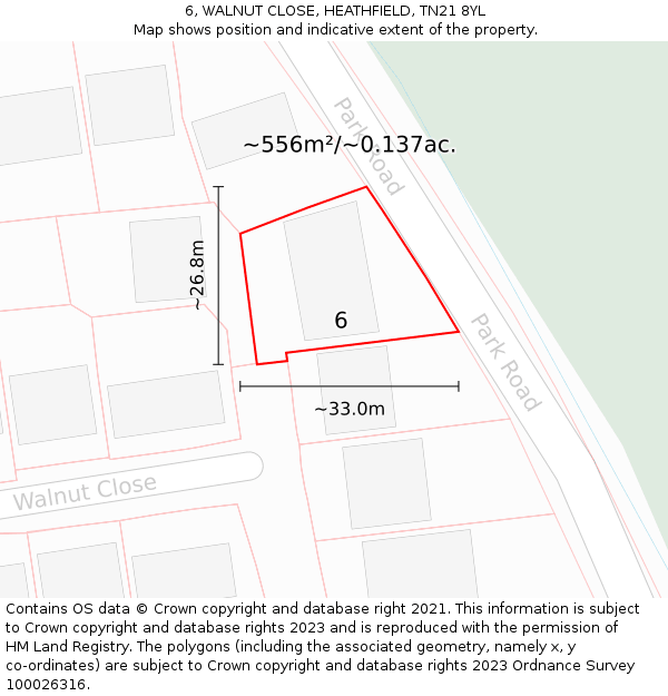 6, WALNUT CLOSE, HEATHFIELD, TN21 8YL: Plot and title map