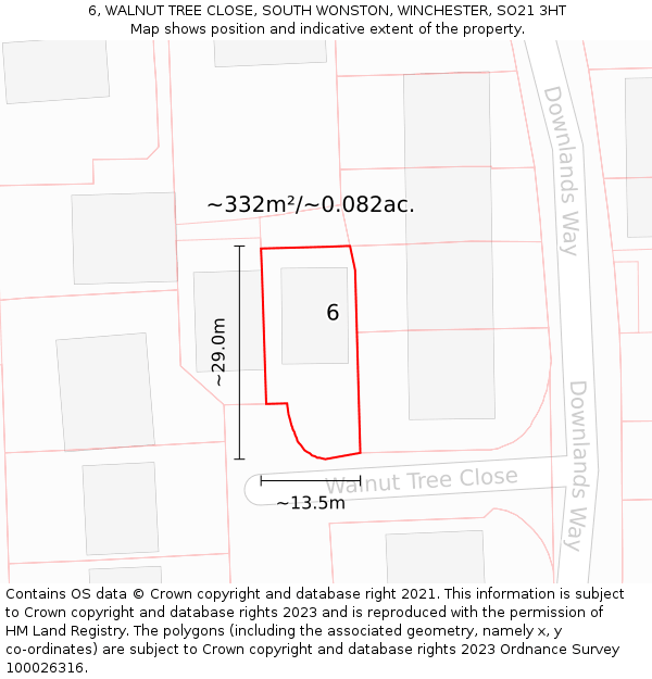 6, WALNUT TREE CLOSE, SOUTH WONSTON, WINCHESTER, SO21 3HT: Plot and title map