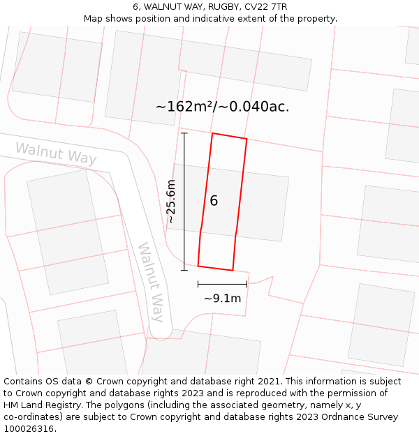 6, WALNUT WAY, RUGBY, CV22 7TR: Plot and title map