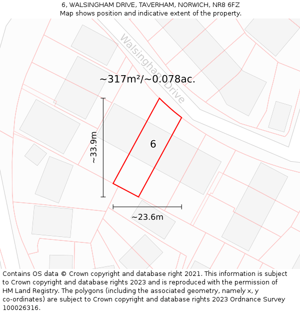 6, WALSINGHAM DRIVE, TAVERHAM, NORWICH, NR8 6FZ: Plot and title map